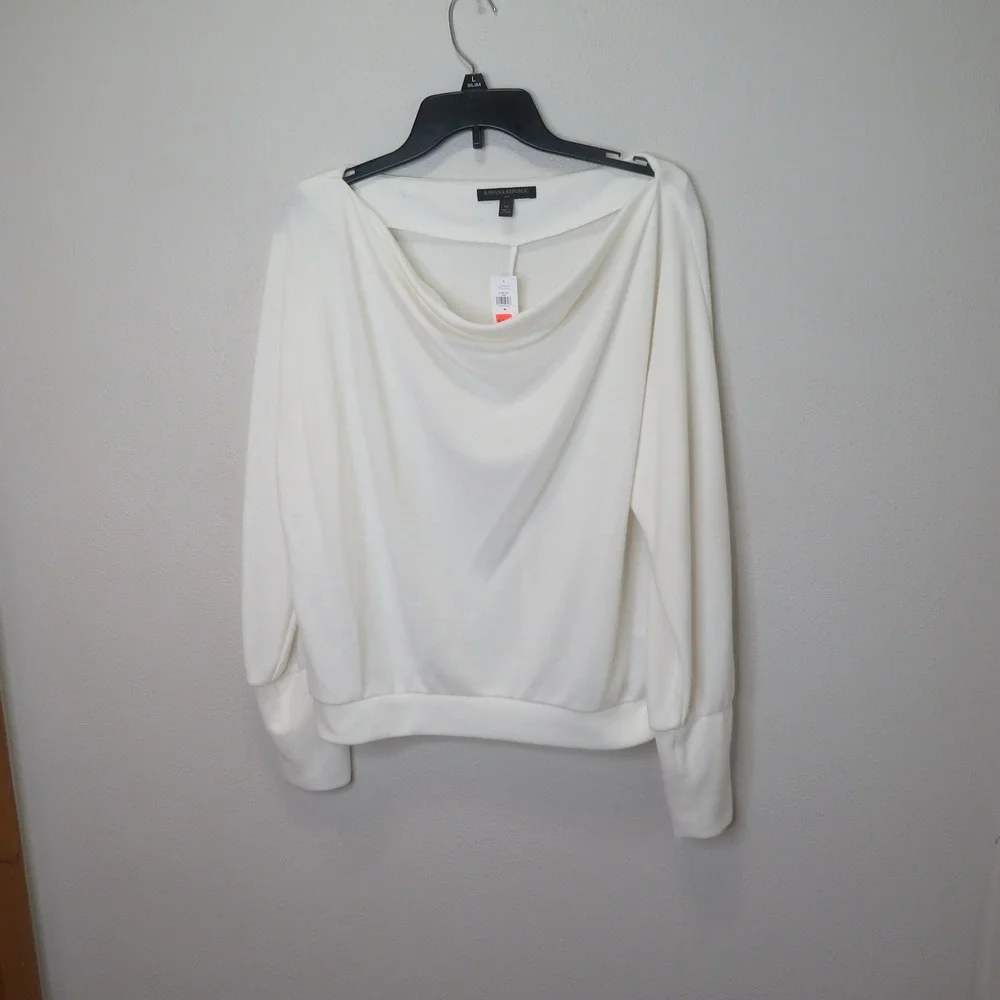 Banana Republic Off White Draped Cowl Neck Off The Shoulder Top NWT 812561-06-1